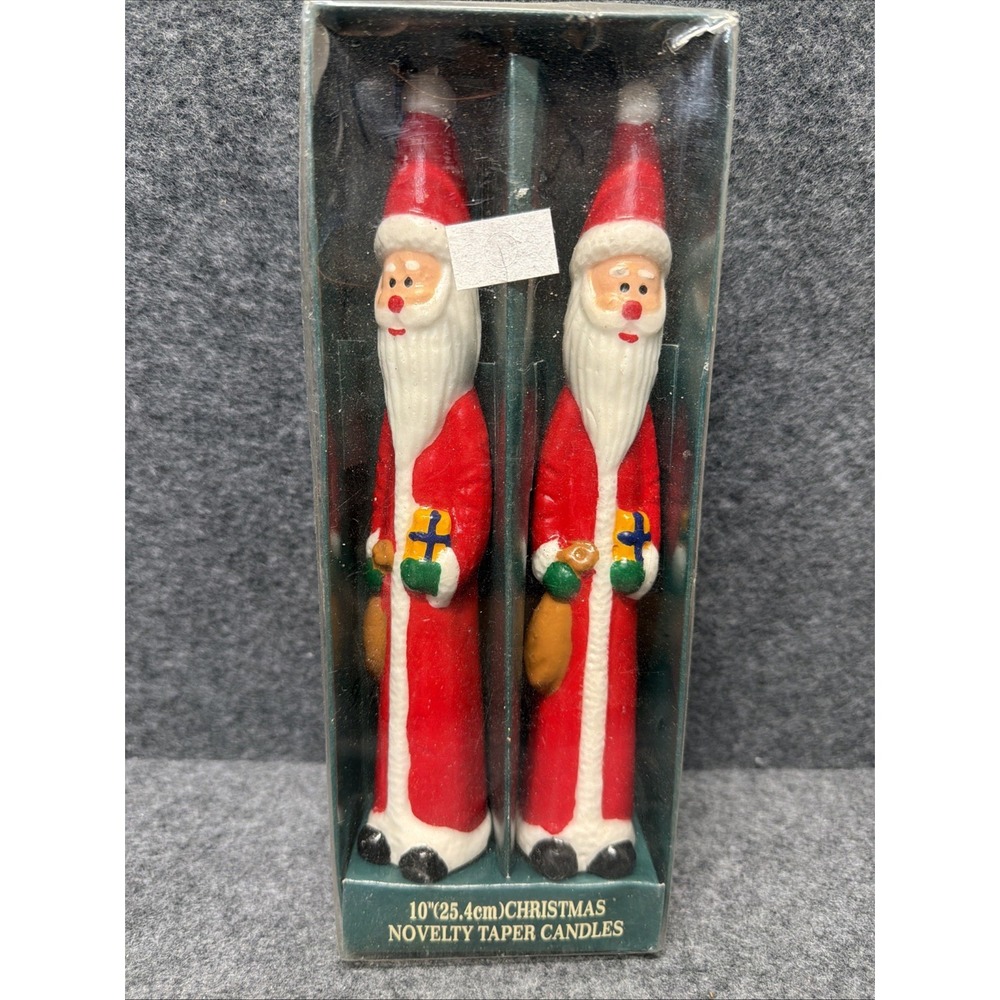 Vintage Santa Claus Taper Candles 10" Pair Christmas Novelty NOS Original Box